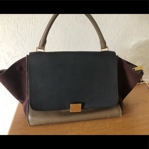 celine trapeze leather grey and wine color